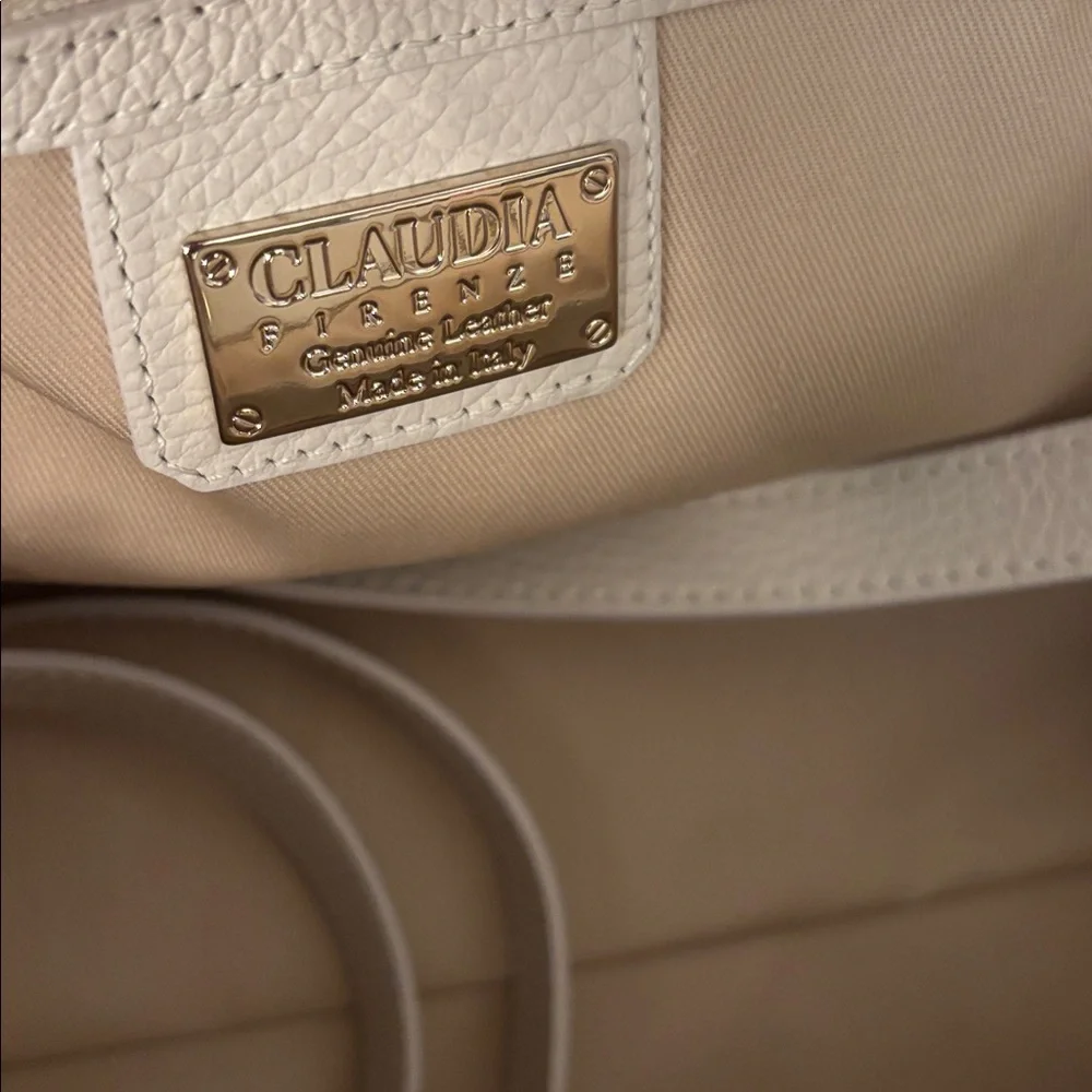 Claudia Firenze Off White Cream Leather XL Tote Bag - Picture 2 of 15